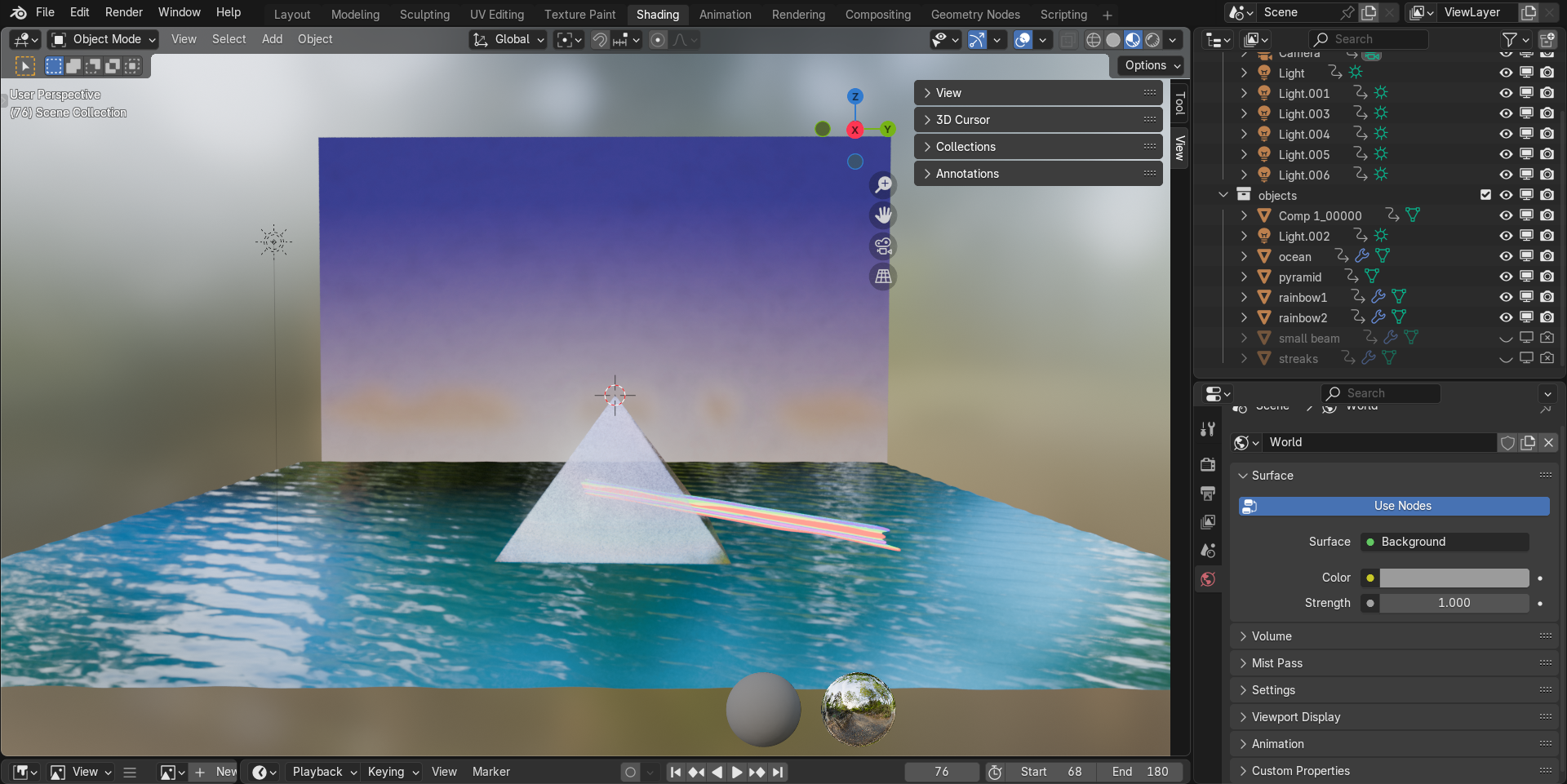Scene layout in Blender.