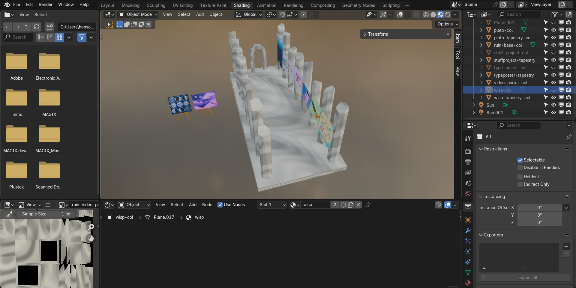 Work in progress screenshot of gallery/ruins asset. Created in Blender.