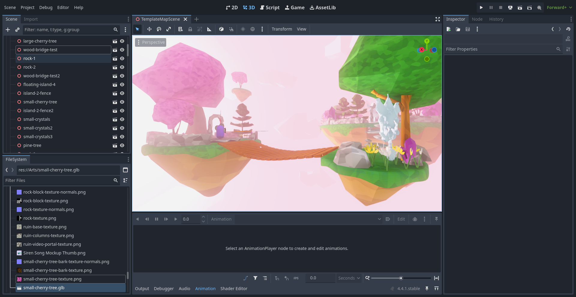 Godot screenshot of finished game level.