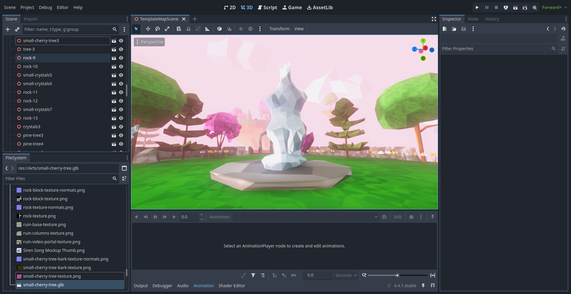 Godot screenshot of finished game level.