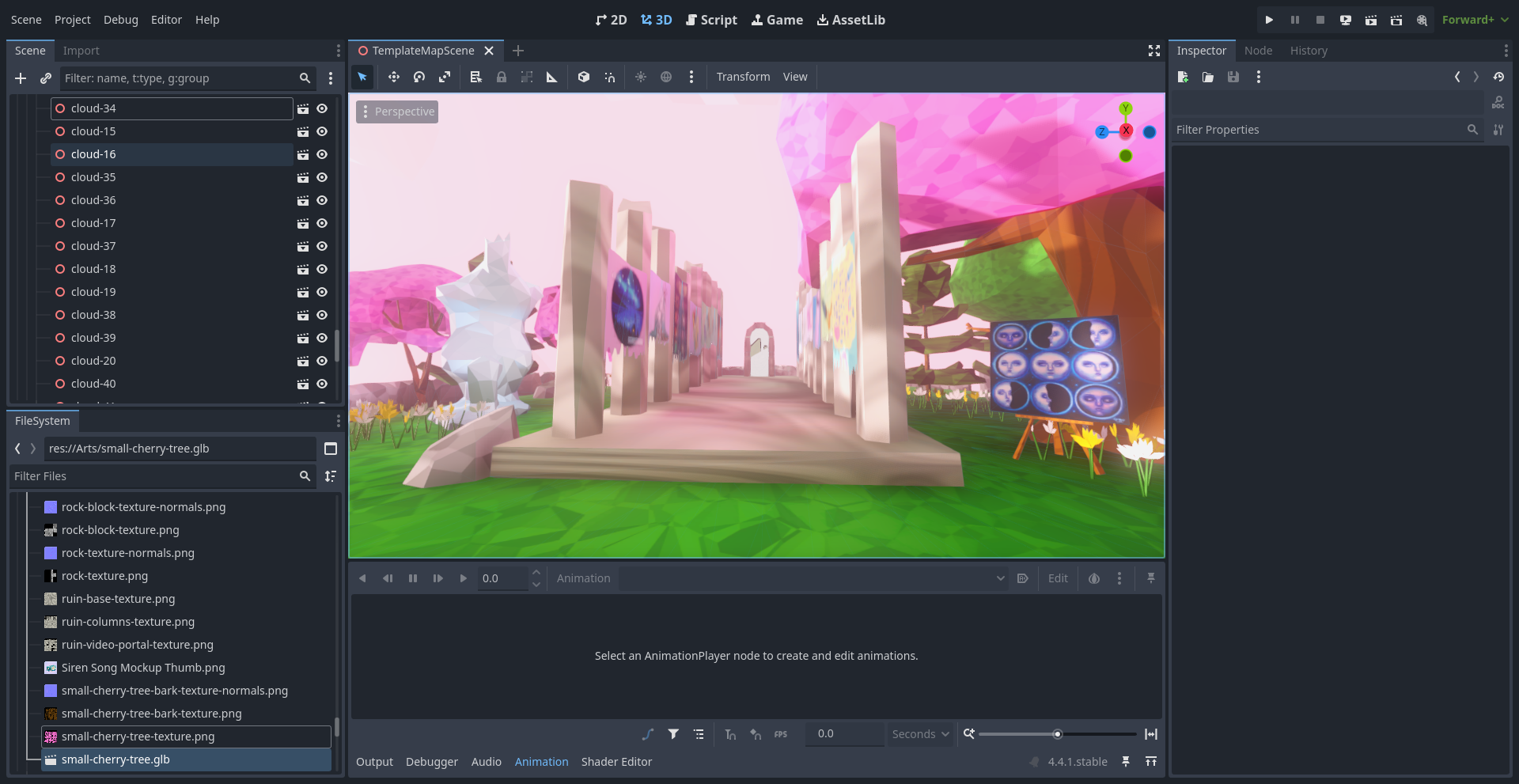 Godot screenshot of finished game level.