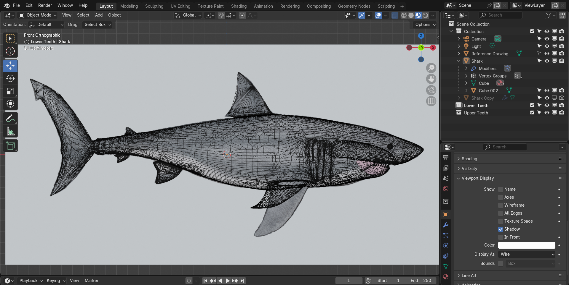 Work in progress shot of shark model in Blender.